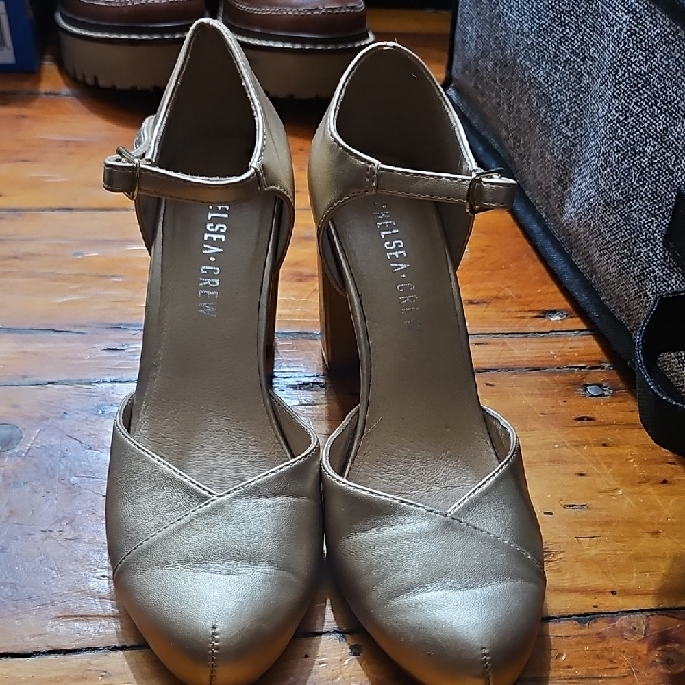 Chelsea Crew Metallic Gold Heels